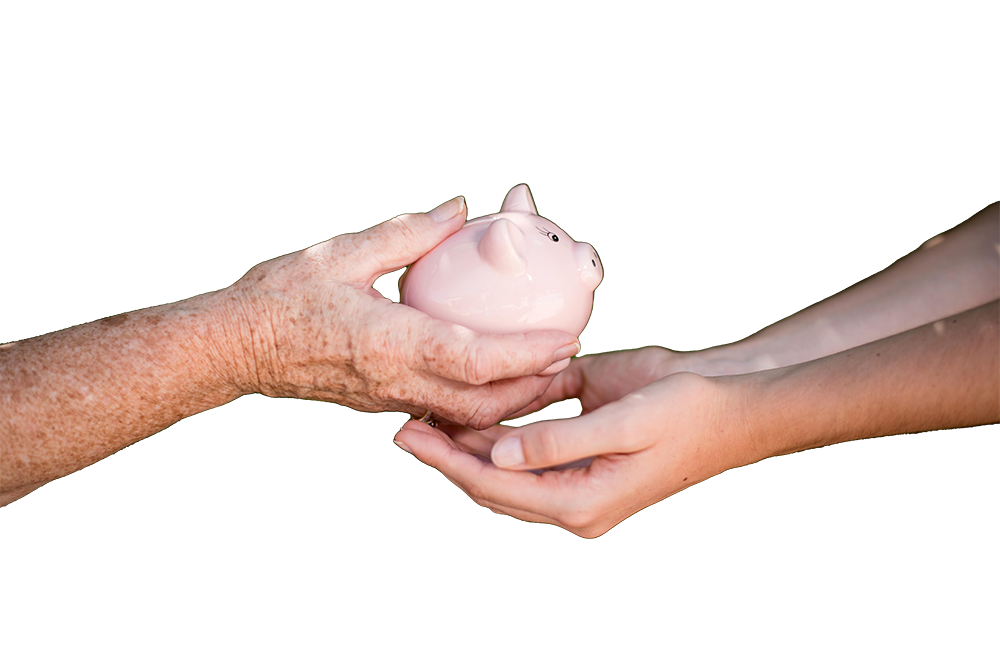 main qui donne une tirelire à un enfant